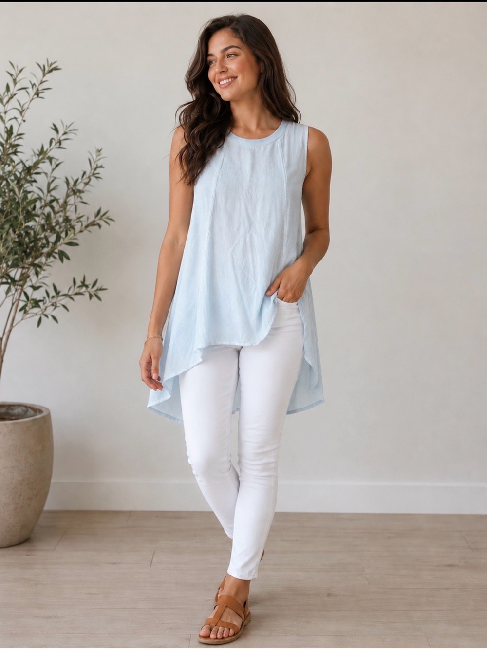 Anthropologie Cloth & Stone Top Women’s S Light Blue Sleeveless High Low Tissue - Picture 2 of 10